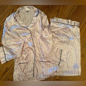 Victoria's Secret Vintage Pink and White Striped Satin Pajama Set